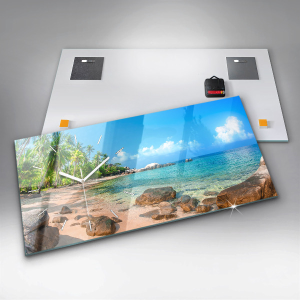 Horizontální skleněné hodiny na stěnu Krásná pláž v Thajsku