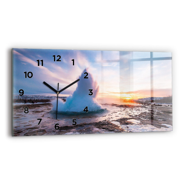 Horizontální hodiny na skle Gejzír na ostrově Island