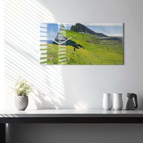 Horizontální skleněné hodiny na stěnu Přírodní rezervace Hornstrandir Island