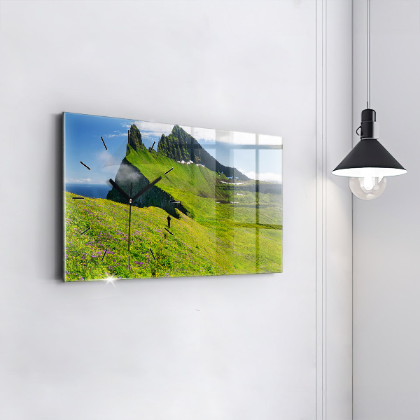 Horizontální skleněné hodiny na stěnu Přírodní rezervace Hornstrandir Island