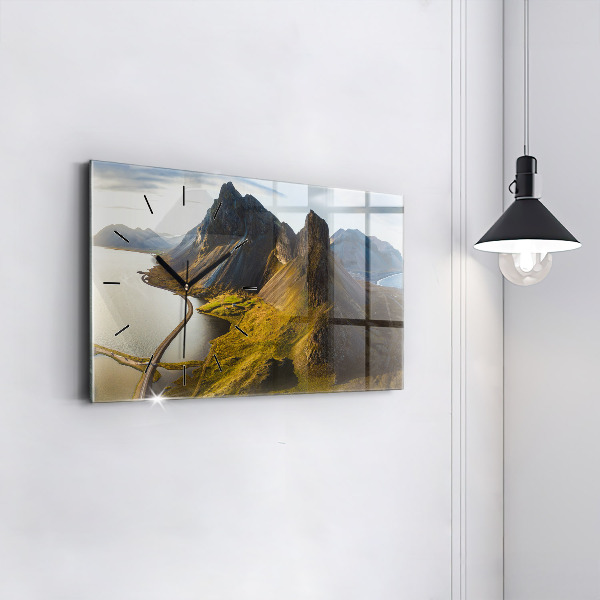 Horizontální skleněné hodiny na stěnu Silnice na Islandu