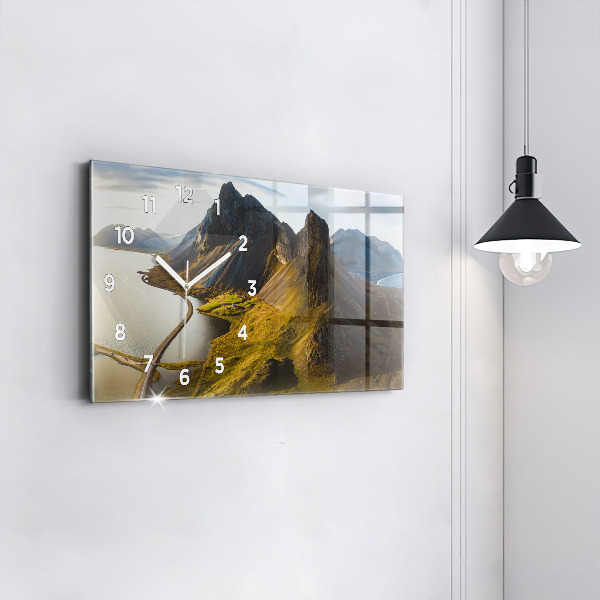 Horizontální skleněné hodiny na stěnu Silnice na Islandu