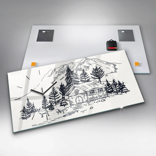 Horizontální hodiny na skle Kreslené město