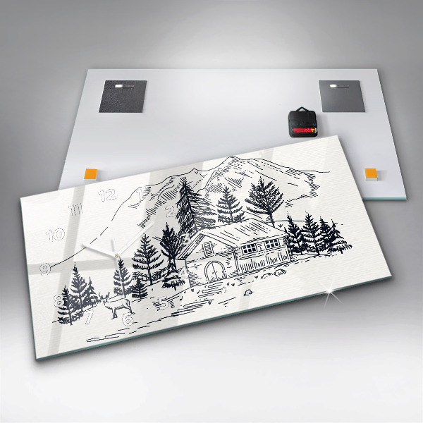 Horizontální hodiny na skle Kreslené město