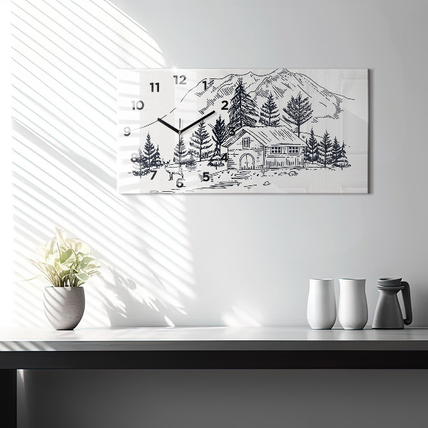 Horizontální hodiny na skle Kreslené město