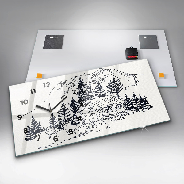 Horizontální hodiny na skle Kreslené město