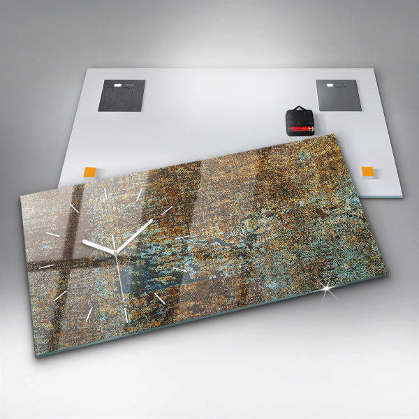 Horizontální hodiny na skle Textura starého kovu