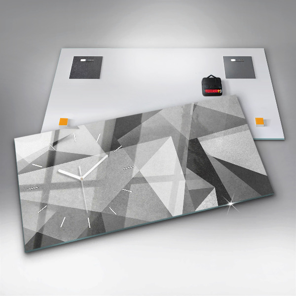 Horizontální hodiny na skle Šedá geometrická abstrakce