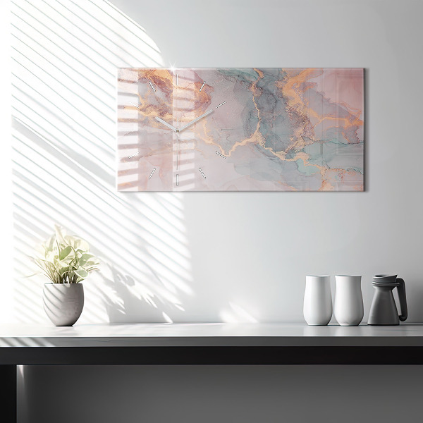 Horizontální skleněné hodiny na stěnu Mramorová textura