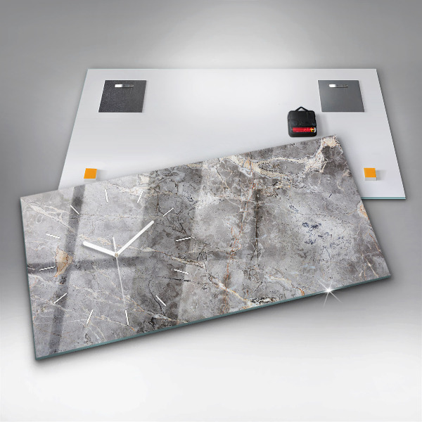 Horizontální skleněné hodiny na stěnu Šedý žulový mramorový kámen