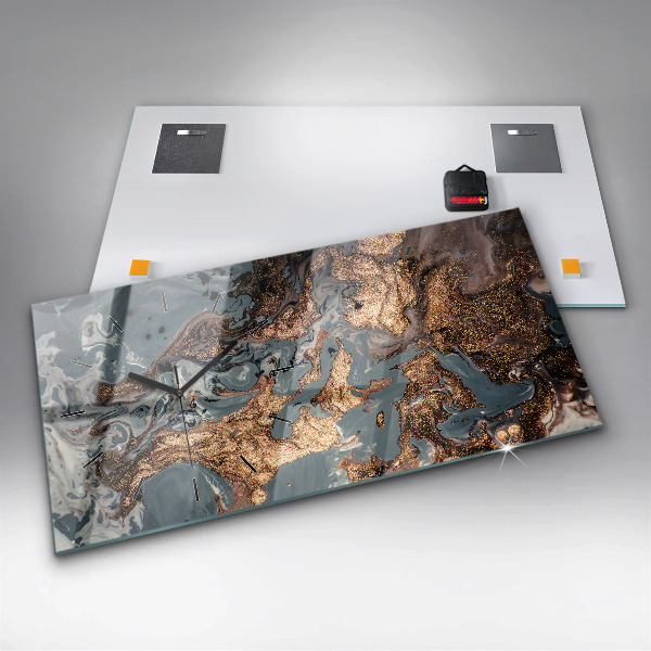 Horizontální skleněné hodiny na stěnu Mramorové umění abstraktní