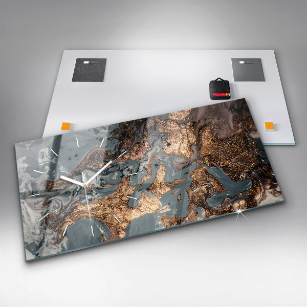 Horizontální skleněné hodiny na stěnu Mramorové umění abstraktní