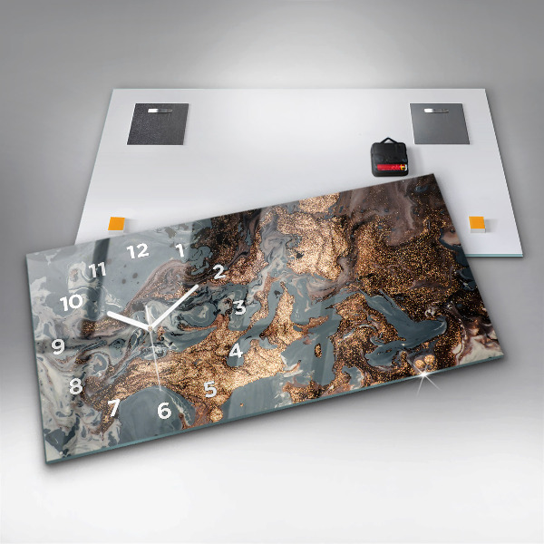 Horizontální skleněné hodiny na stěnu Mramorové umění abstraktní