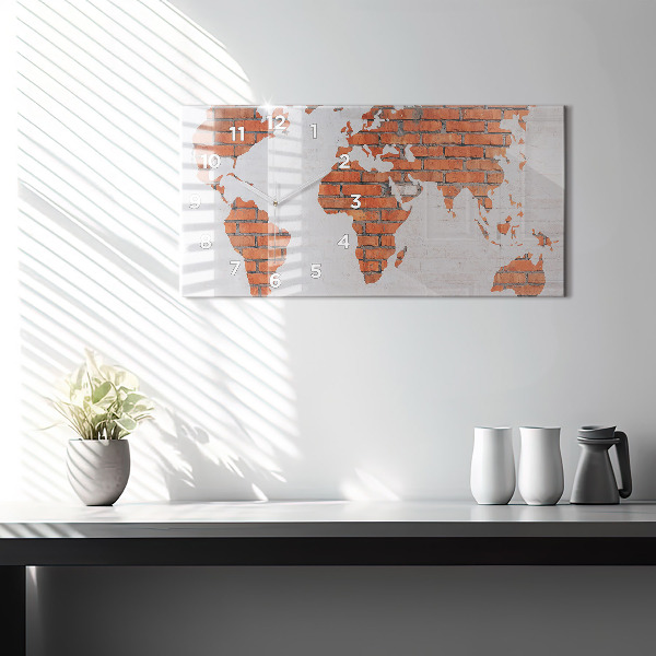 Horizontální hodiny na skle Cihlová mapa světa