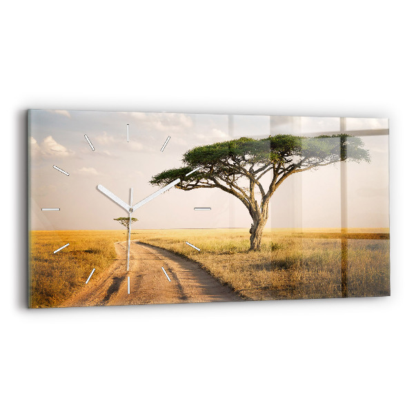 Horizontální hodiny na skle Africká krajina