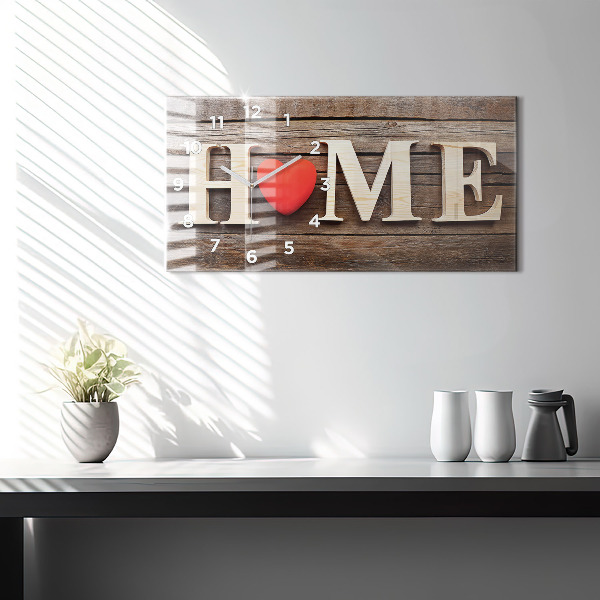 Horizontální hodiny na skle Nápis na domě