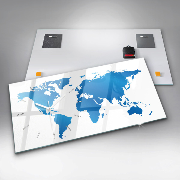 Horizontální hodiny na skle Mapa světa