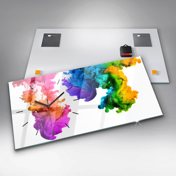 Horizontální hodiny na skle Duha barev