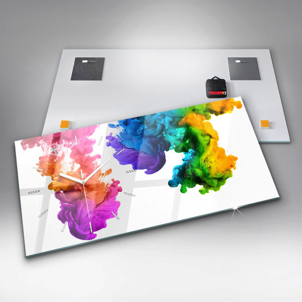 Horizontální hodiny na skle Duha barev