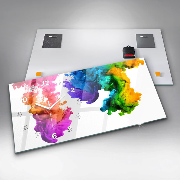 Horizontální hodiny na skle Duha barev