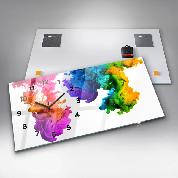 Horizontální hodiny na skle Duha barev