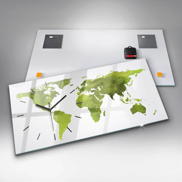 Horizontální hodiny na skle Akvarelová mapa světa
