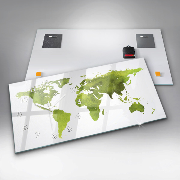 Horizontální hodiny na skle Akvarelová mapa světa