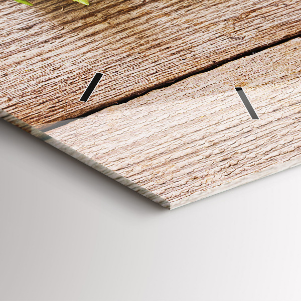 Horizontální hodiny na skle Květiny na dřevě