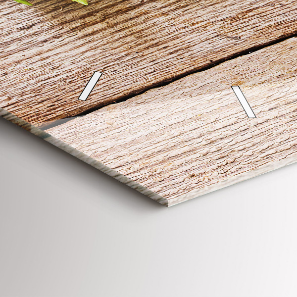 Horizontální hodiny na skle Květiny na dřevě