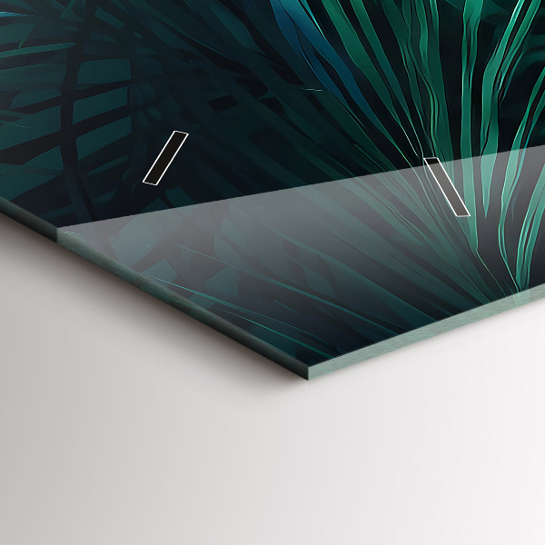 Horizontální skleněné hodiny na stěnu Tropické listy