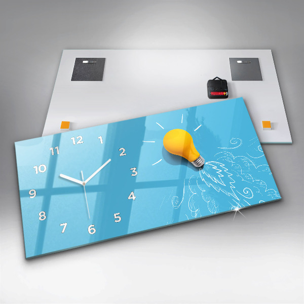 Horizontální skleněné hodiny na stěnu Kresba žárovky