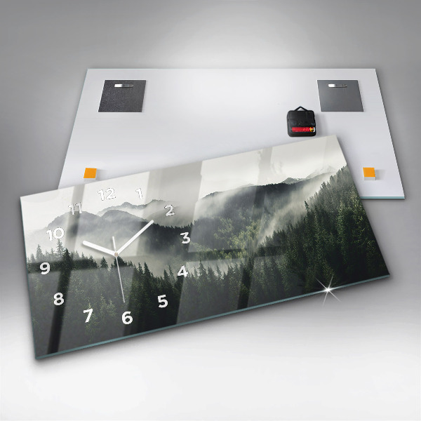 Horizontální skleněné hodiny na stěnu Lesní krajina