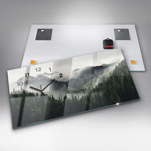 Horizontální skleněné hodiny na stěnu Lesní krajina