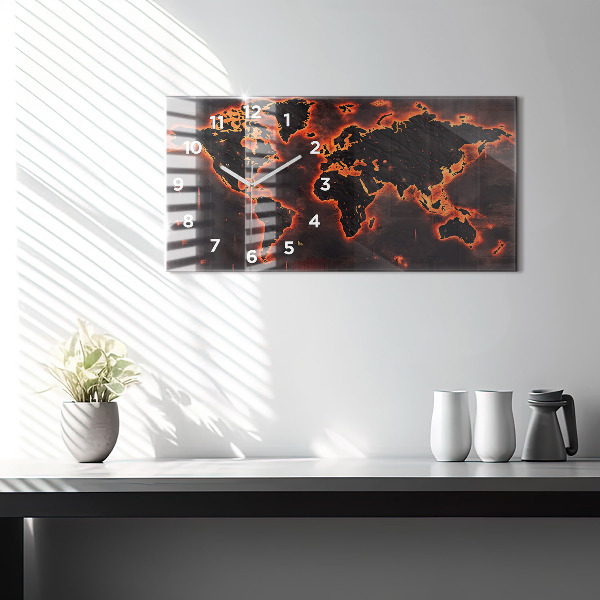 Horizontální skleněné hodiny na stěnu Mapa světa