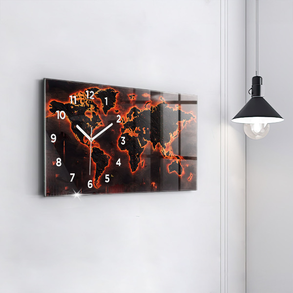 Horizontální skleněné hodiny na stěnu Mapa světa