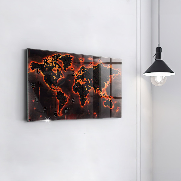Horizontální skleněné hodiny na stěnu Mapa světa