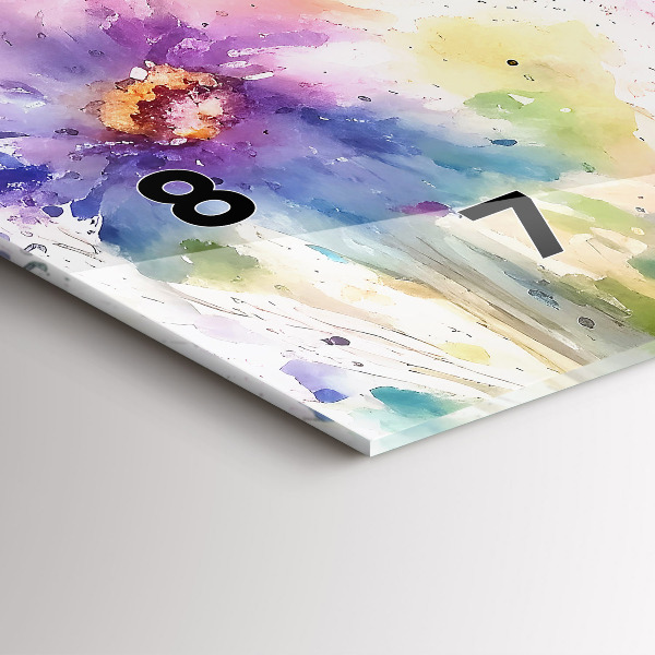 Horizontální skleněné hodiny na stěnu Malované květiny