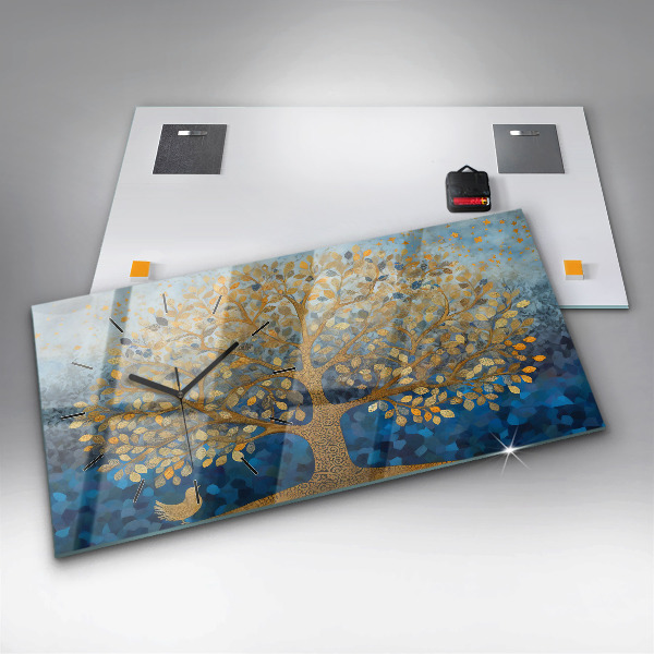 Horizontální skleněné hodiny na stěnu Abstraktní strom