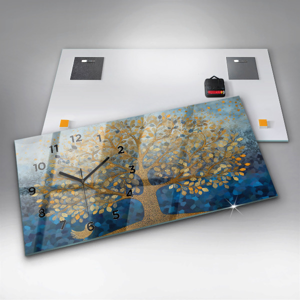 Horizontální skleněné hodiny na stěnu Abstraktní strom