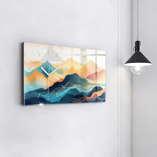 Horizontální skleněné hodiny na stěnu Horská krajina