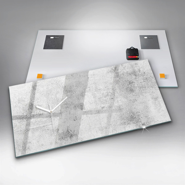 Horizontální skleněné hodiny na stěnu Betonová zeď