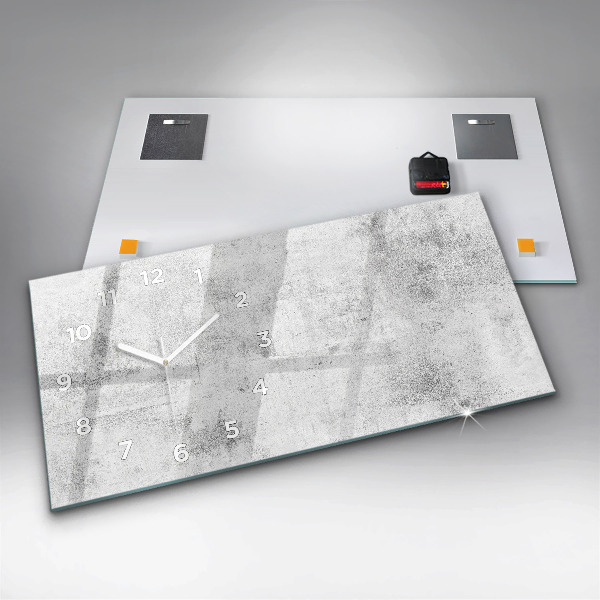 Horizontální skleněné hodiny na stěnu Betonová zeď