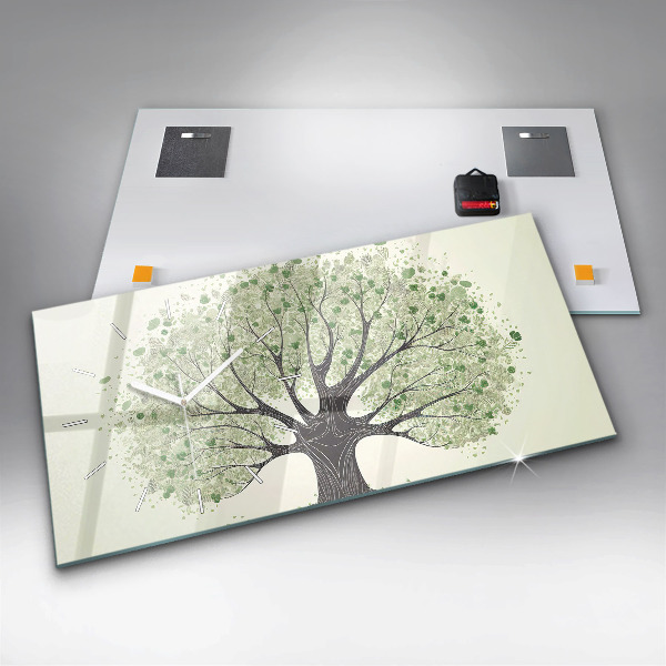 Horizontální skleněné hodiny na stěnu Velký strom příroda