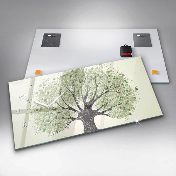Horizontální skleněné hodiny na stěnu Velký strom příroda