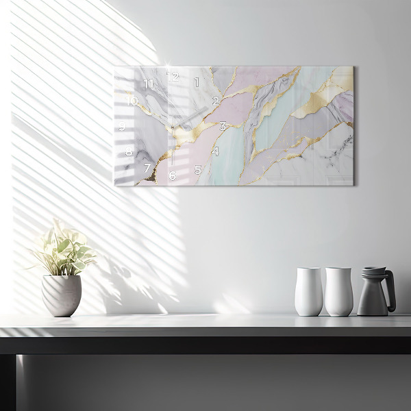 Horizontální skleněné hodiny na stěnu Mramorový vzor