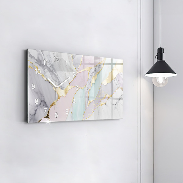 Horizontální skleněné hodiny na stěnu Mramorový vzor