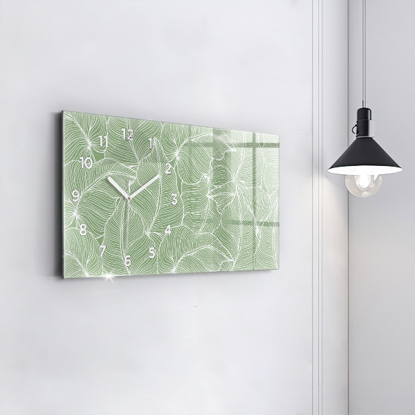 Horizontální skleněné hodiny na stěnu Vzor přírodních listů