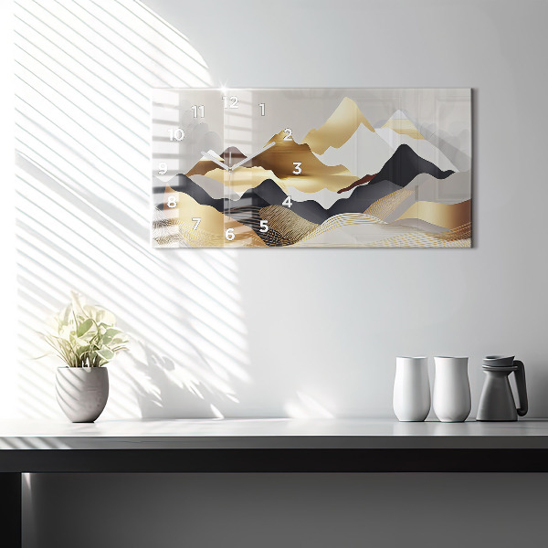 Horizontální skleněné hodiny na stěnu Abstraktní zlaté hory