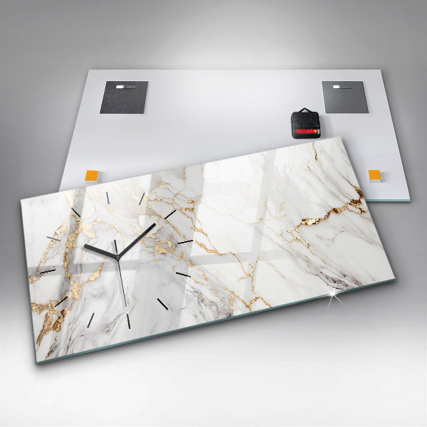 Horizontální skleněné hodiny na stěnu Dekorativní mramor