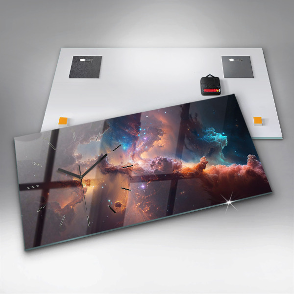 Horizontální skleněné hodiny na stěnu Kosmický svět hvězd